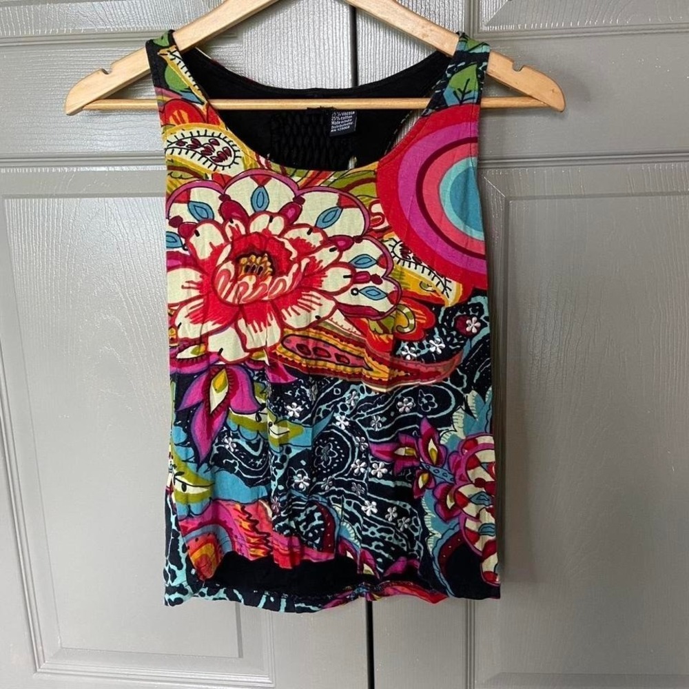 Y2K abstract floral top Vibrant Abstract Floral Tank Top - Boho Chic 69 size S